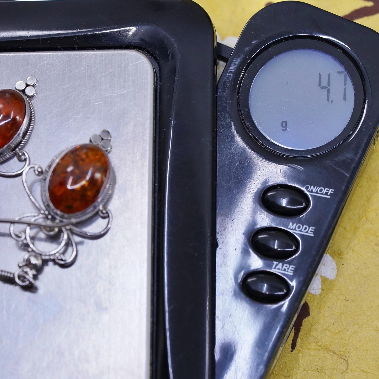 Vintage Sterling 925 silver handmade earrings with oval Amber