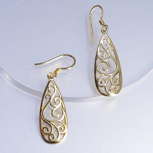 VTG vermeil gold over Sterling 925 silver handmade filigree teardrop earrings
