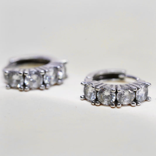 0.5”, Vintage fashion sterling silver earrings, 925 huggie hoops with clear Cz
