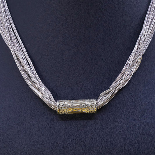 16”, Anatoli Sterling Silver / 925 wheat chain Necklace bar slide pendant