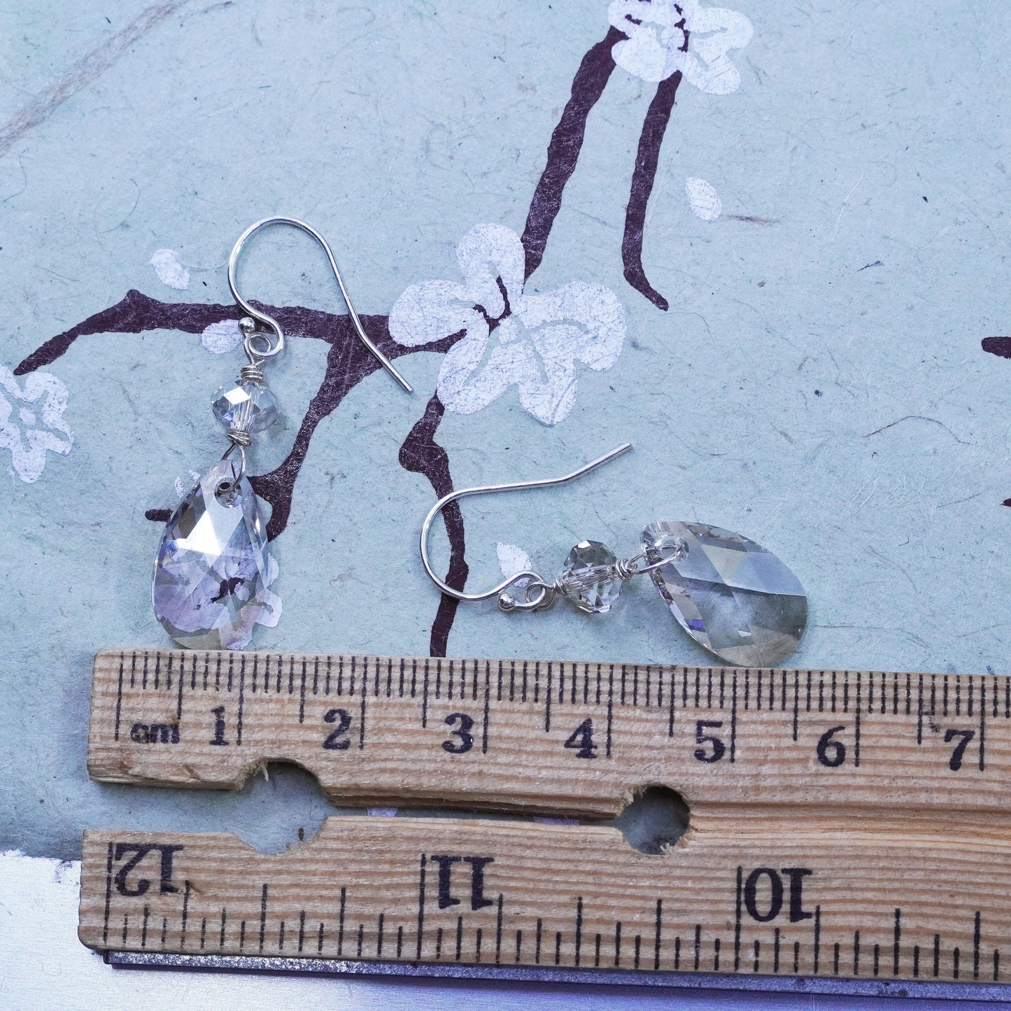 Vintage sterling silver 925 handmade earrings with teardrop crystal drops