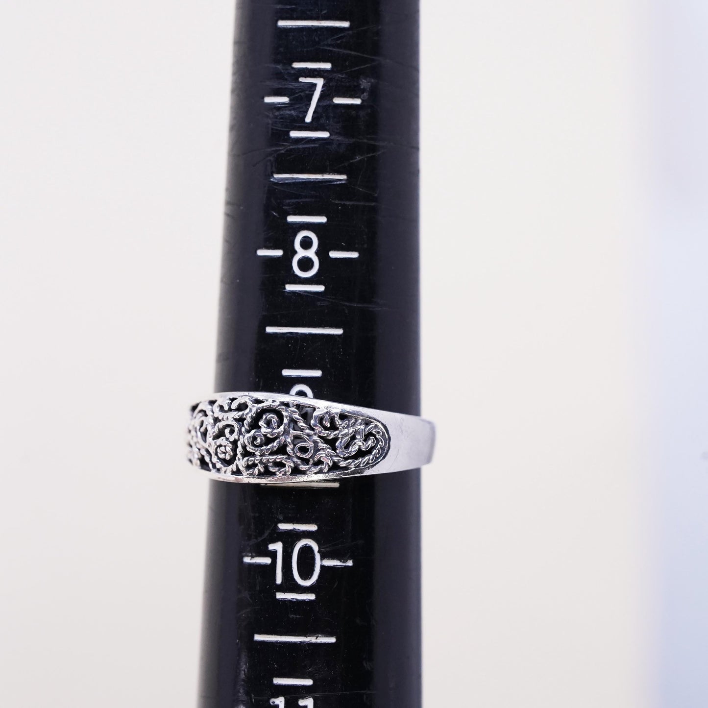 Size 9, Vintage sterling silver handmade filigree ring, 925 band