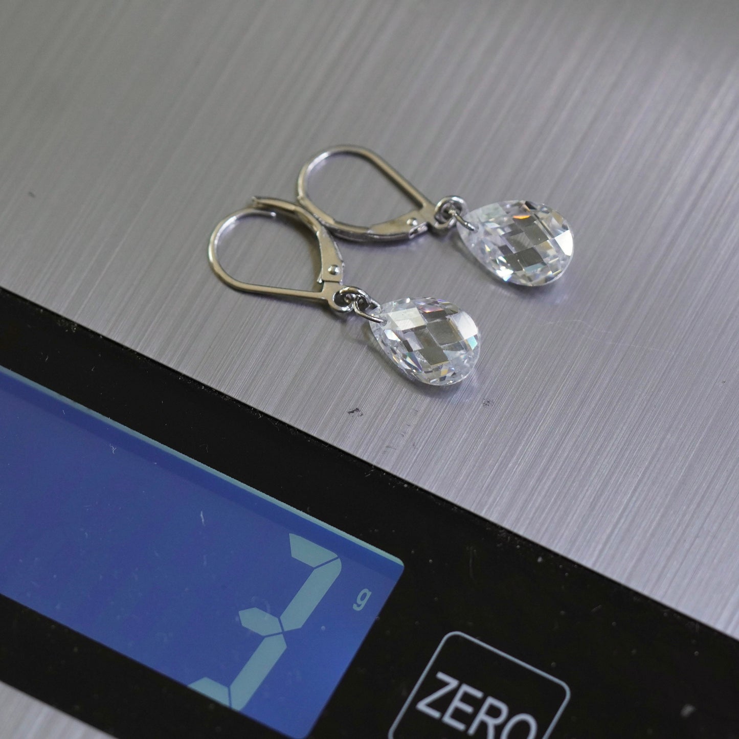 Vintage Sterling 925 silver handmade earrings with teardrop crystal