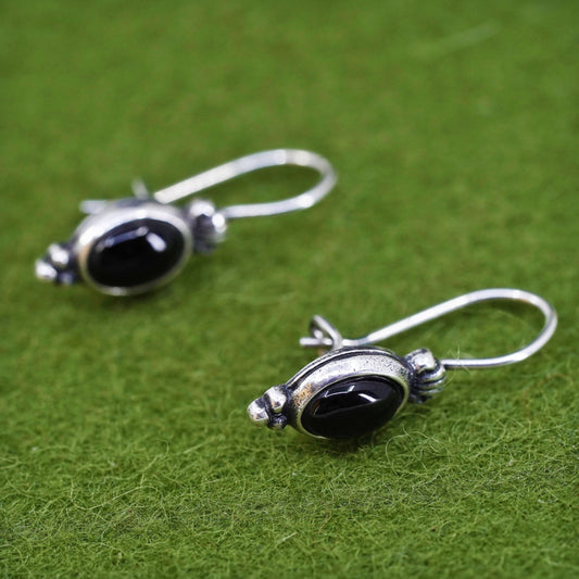 Vintage sterling 925 silver handmade earrings with oval onyx