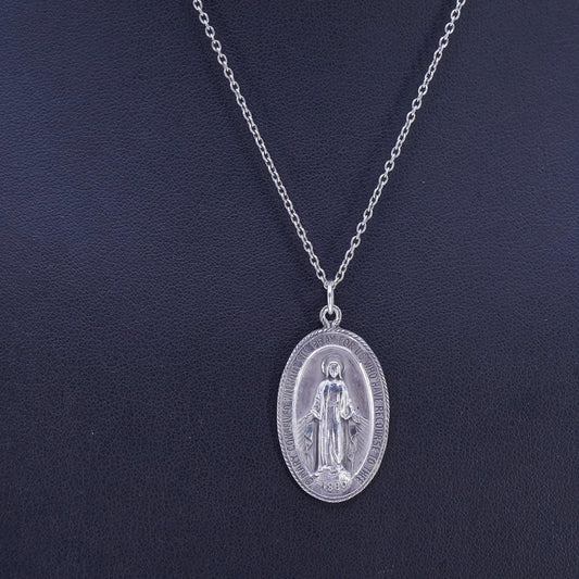 Vintage sterling 925 silver handmade necklace with Virgin Mary pendant pendant