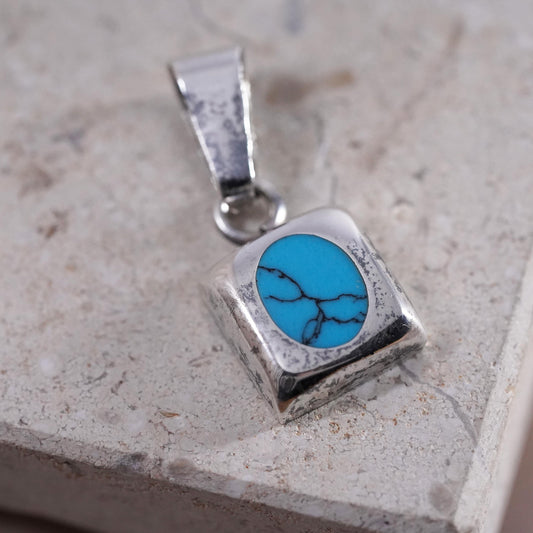 Vintage Sterling 925 silver handmade pendant with turquoise inlay