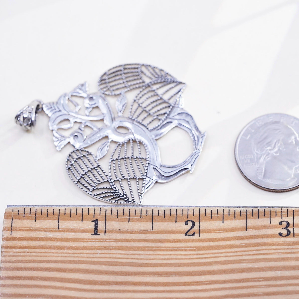 925 Sterling Silver Love Birds Tree of Life Pendant, Filigree Openwork Charm