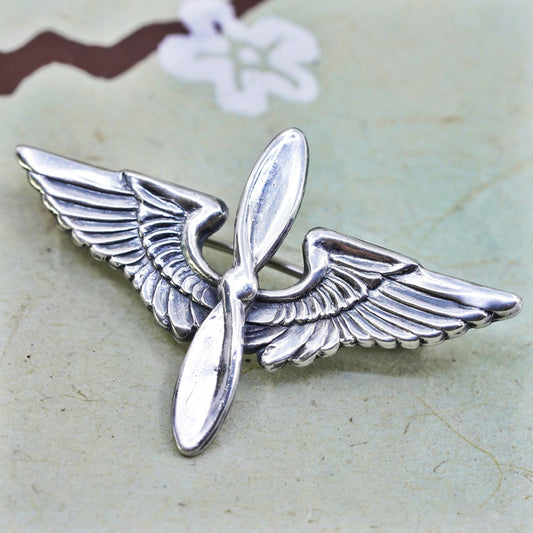 Vintage sterling silver handmade brooch, 925 angel with wings