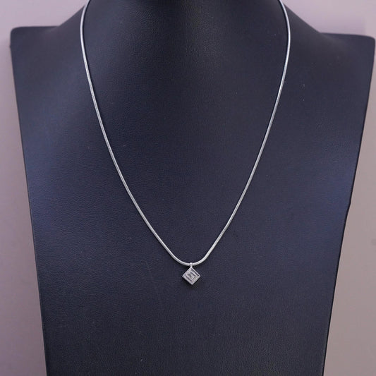 16", VTG Sterling silver necklace, 925 snake chain Greek key patterend pendant