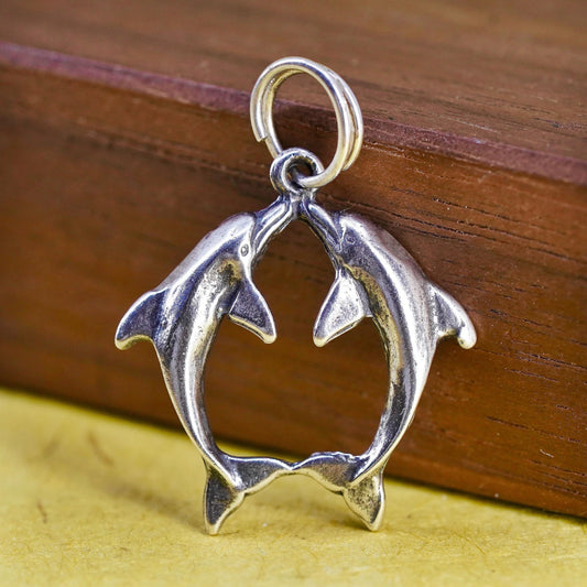 Vintage Sterling silver handmade pendant, 925 dolphin charm