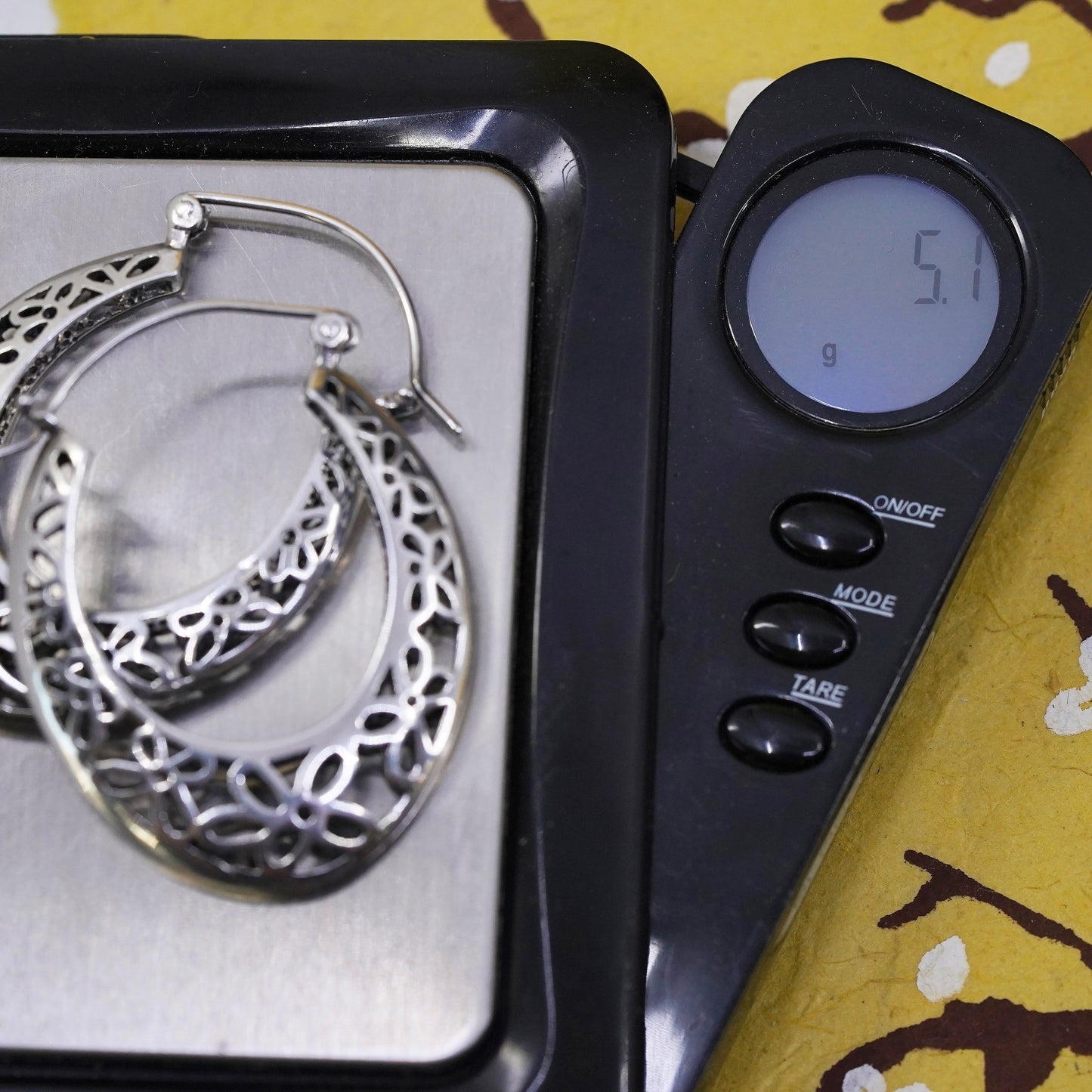 1.75", VTG Sterling silver filigree earrings, 925 handmade oval huggie hoops