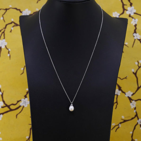 16+2”, vintage Sterling silver necklace, 925 circle chain with pearl pendant