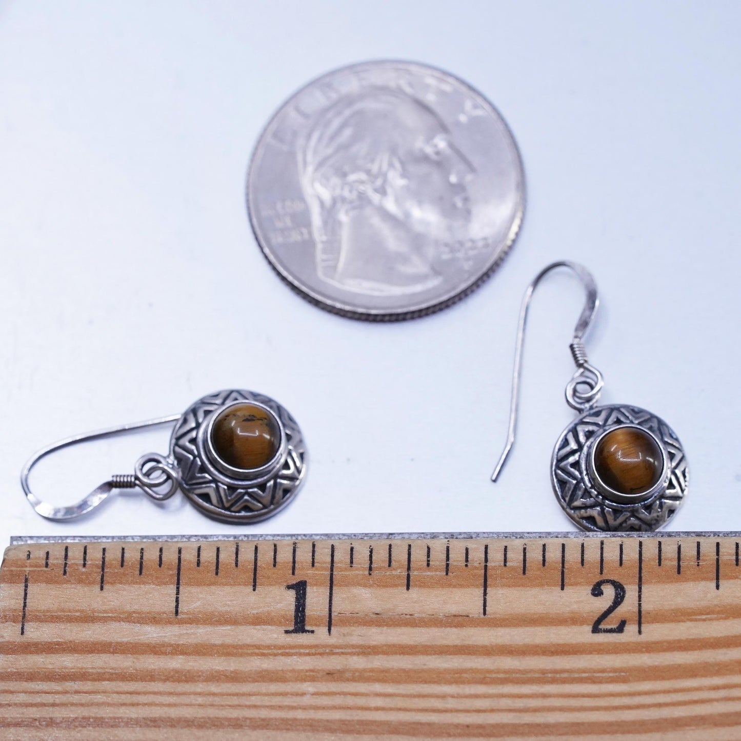 Vintage Sterling Silver Handmade Earrings, 925 Silver with Golden Tiger Eye