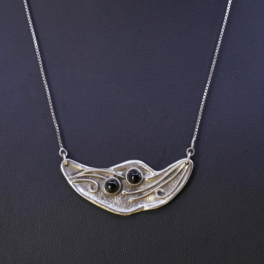 18”, vintage Addy Ronen Israel Sterling Silver Necklace, box chain onyx pendant