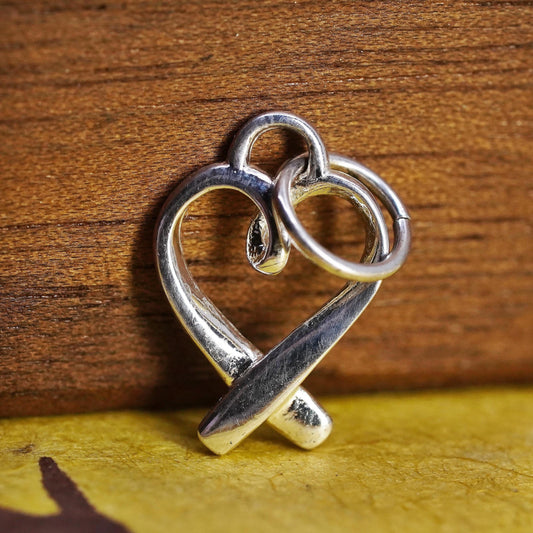 Vintage Sterling silver handmade charm, Mexico 925 heart pendant