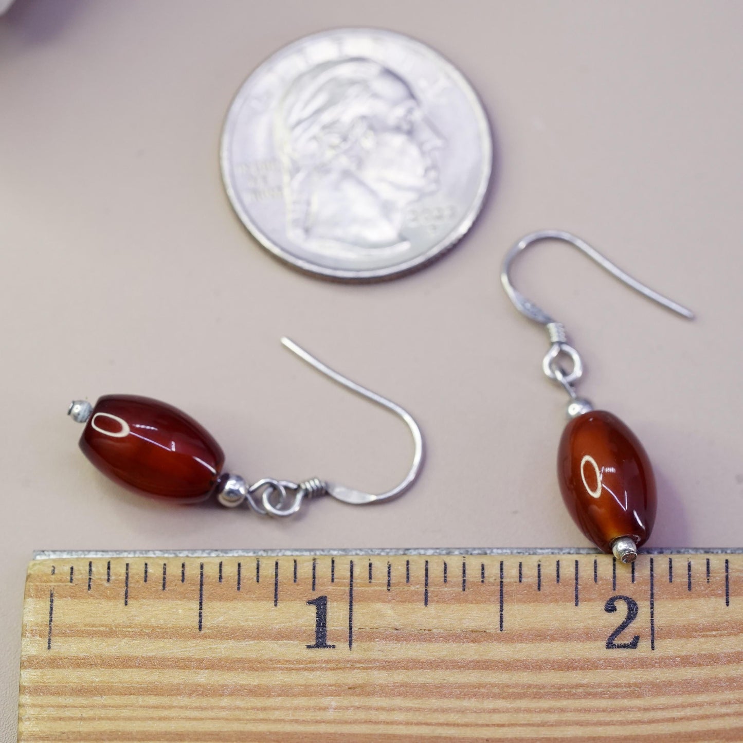 Vintage Sterling 925 silver handmade earrings with carnelian