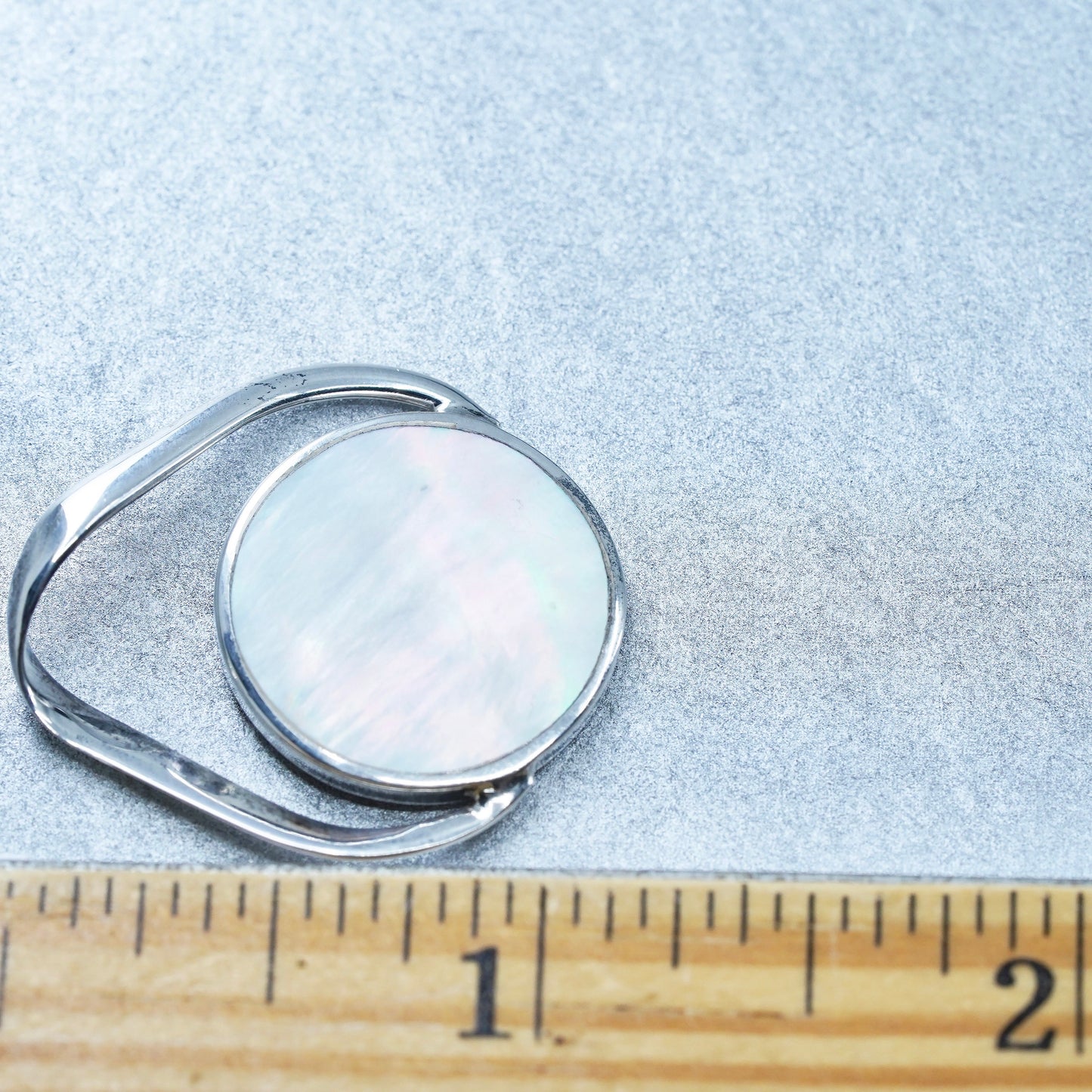 sterling 925 silver resin circle double sided pendant abalone mother of pearl