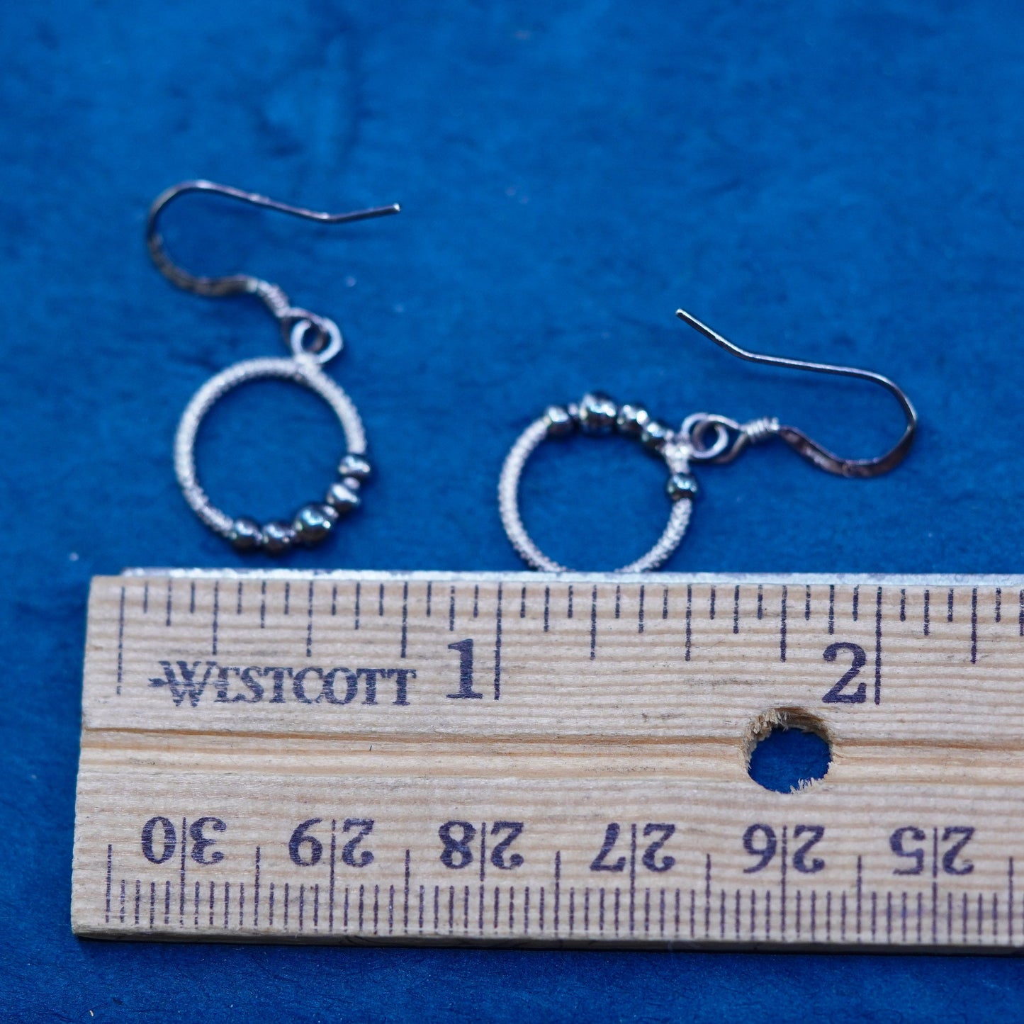 Vintage Sterling Silver handmade Earrings. 925 circle dangles with beads