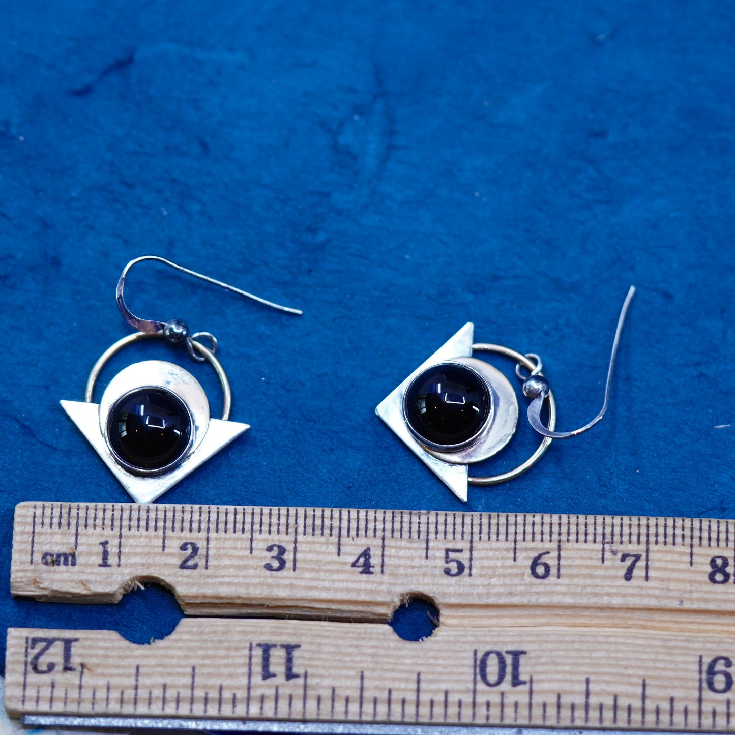 PJP gold filled sterling silver drop earrings, modern 925 disc with black onyx
