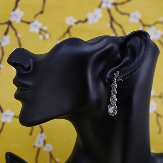 Vintage Sterling 925 silver handmade earrings with blue topaz and marcasite