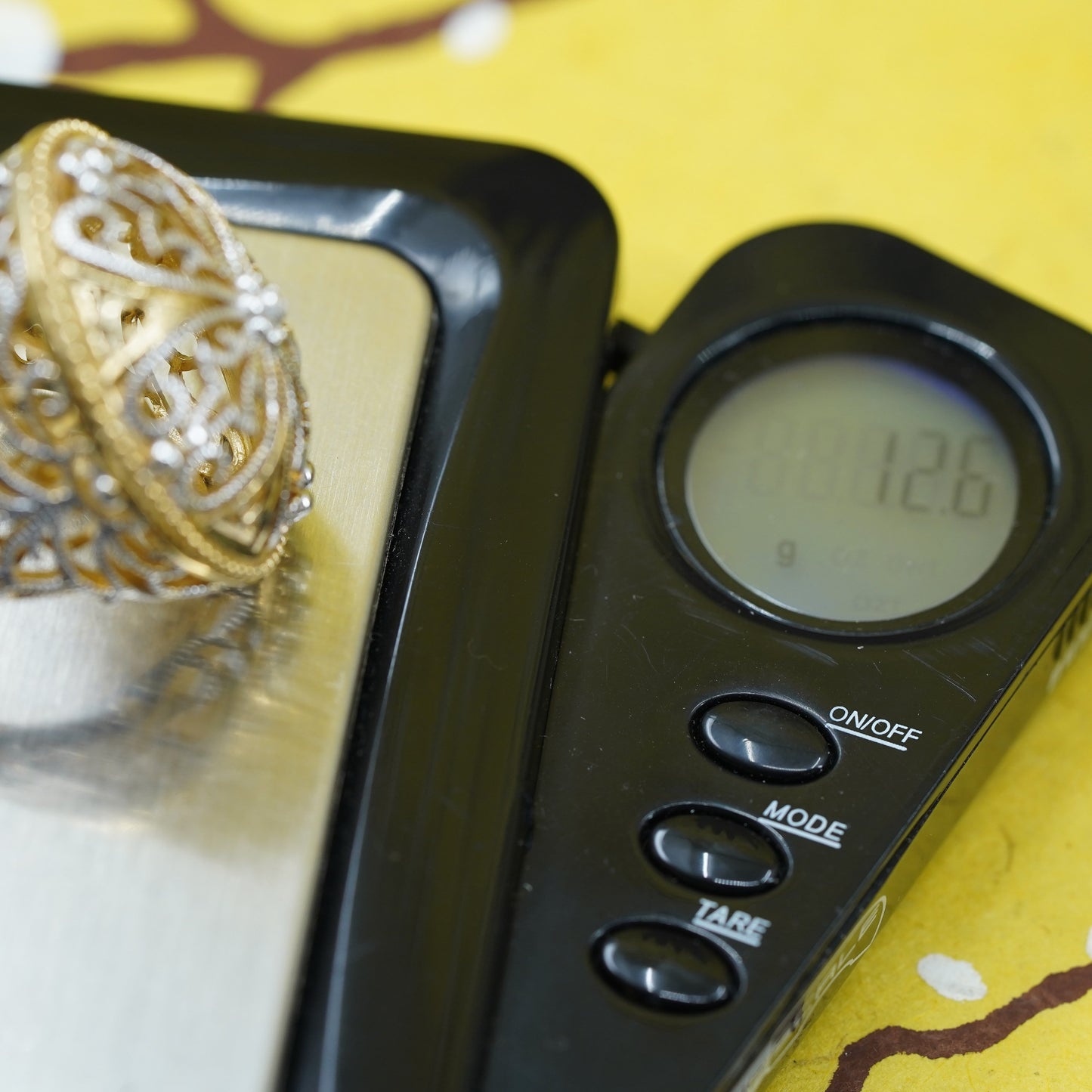 Size 7.75, two tone Sterling silver 925 cocktail filigree crown ring diamond