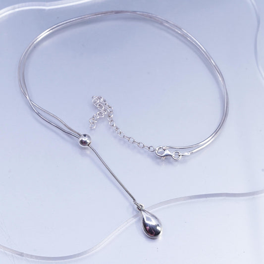 18+3", VTG Sterling 925 silver handmade snake necklace with teardrop pendant