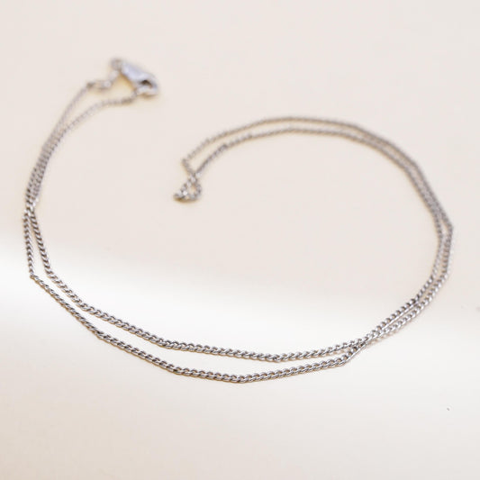 16" 1mm, vintage DQ sterling silver necklace, 925 curb chain