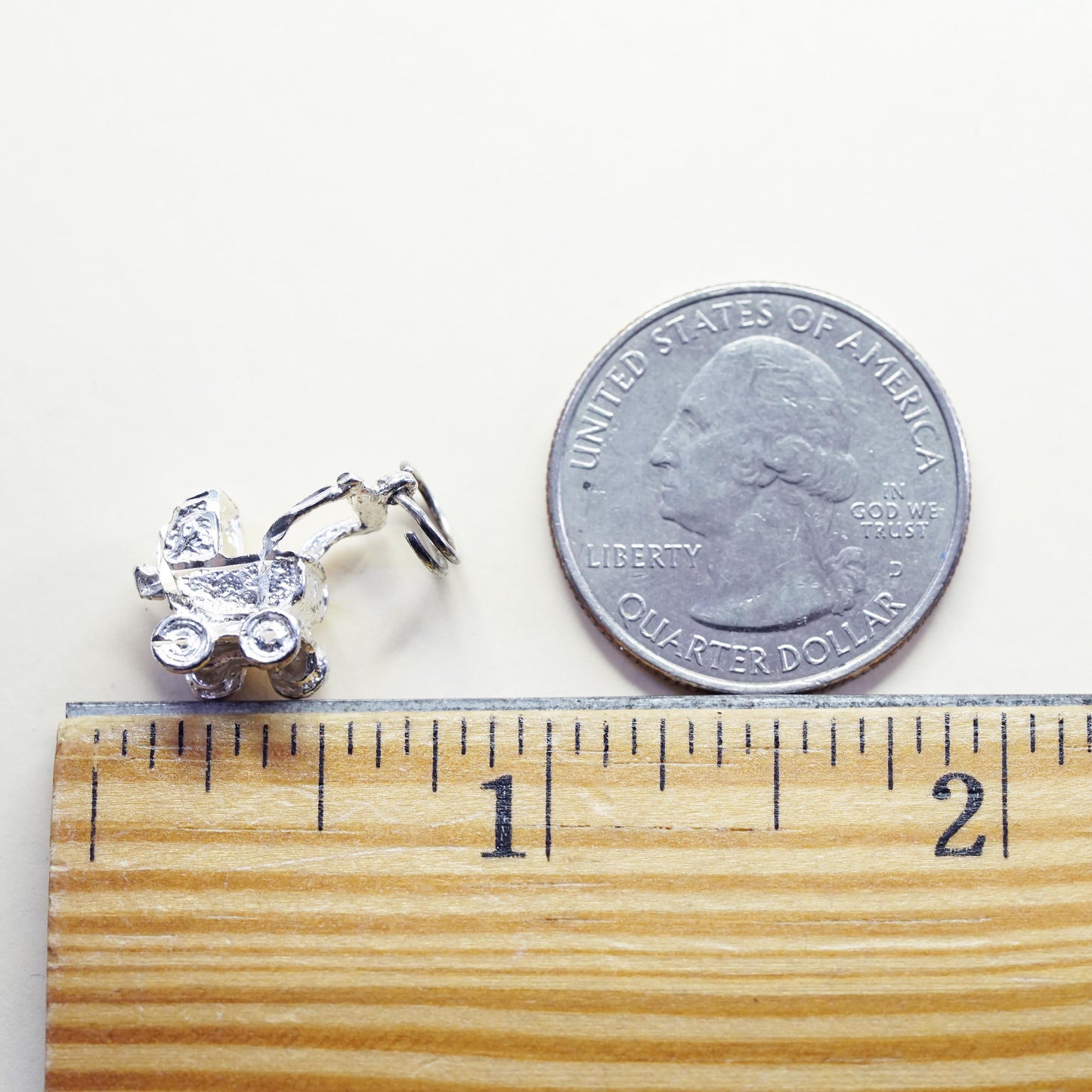 Vintage baby stroller sterling silver handmade pendant, 925 charm