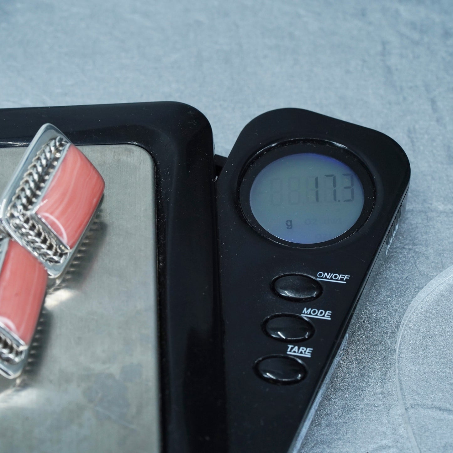 Vintage Mexican Sterling 925 silver earrings, rectangular studs with orange jasper