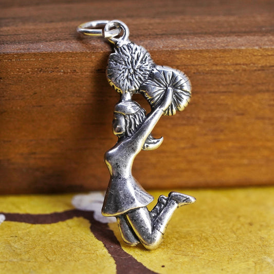 Vintage Sterling silver handmade cheerleader charm, 925 pendant dream