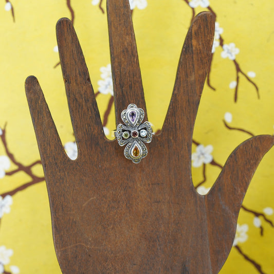 Size 10, vintage Sterling 925 silver handmade ring amethyst marcasite marcasite