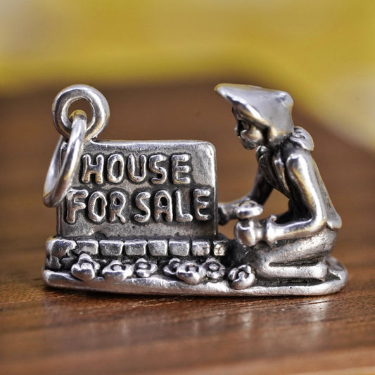 Sterling Silver Realtor Charm, 925 House For Sale Pendant, Real Estate Agent