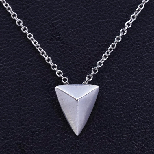16”, vintage Sterling 925 silver circle chain necklace with triangular pendant