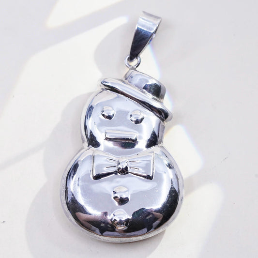 Vintage handmade sterling silver puffy snowman, huge 925 charm pendant