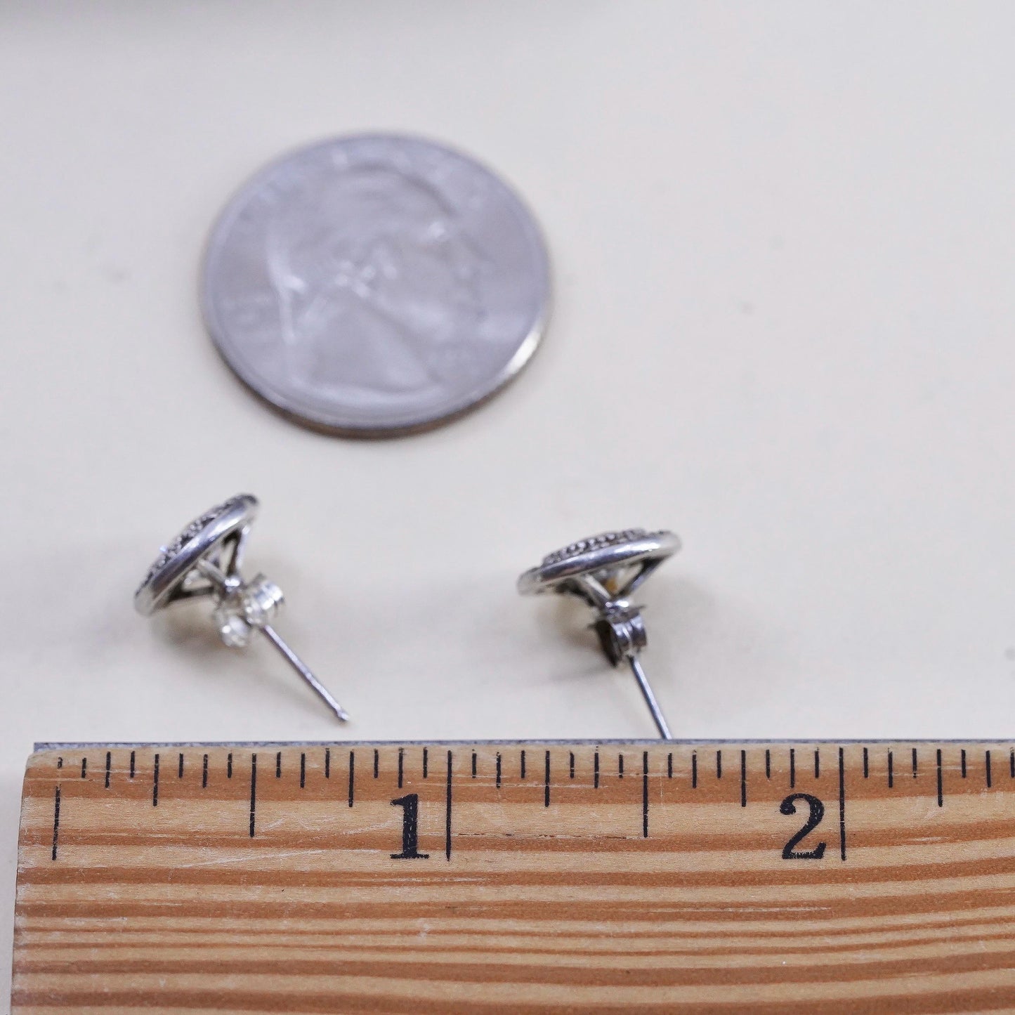 Vintage sterling silver earrings, 925 studs with cluster round cz