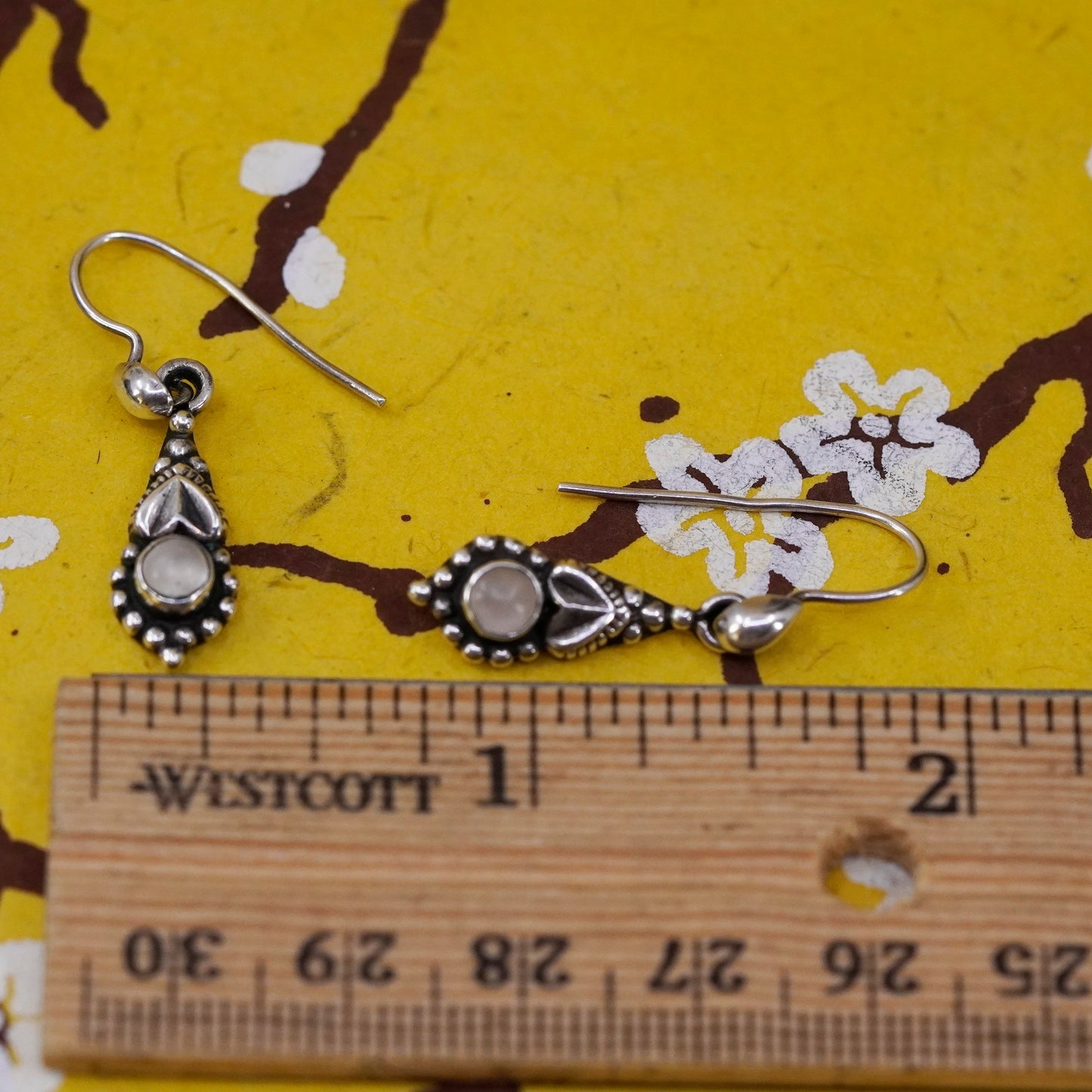 Vintage handmade sterling 925 silver leafy earrings with beads