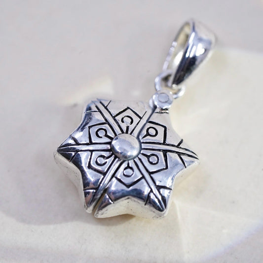 VTG 925 Sterling Silver Star Locket Pendant, Opening Locket Charm One of A Kind