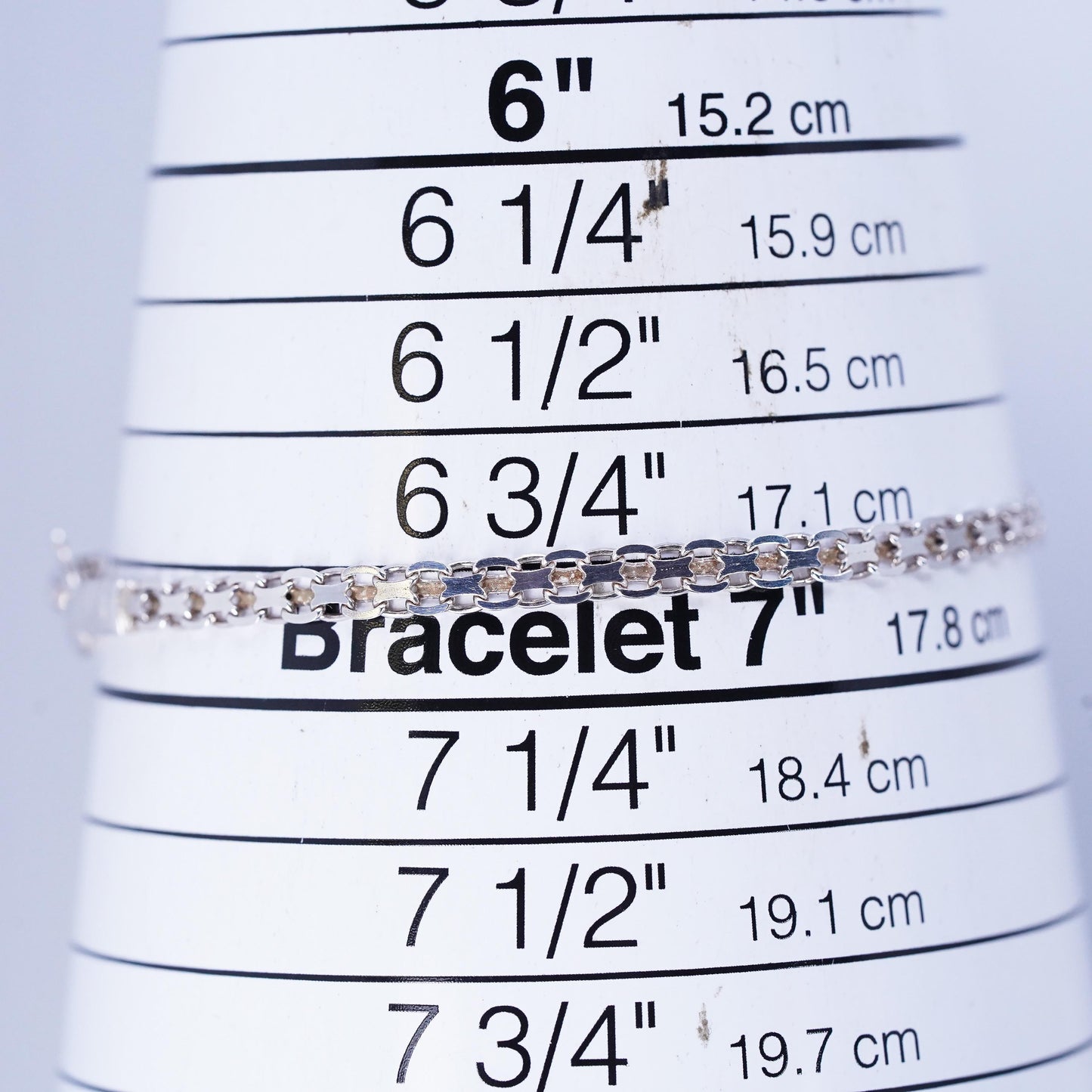 7" 4mm, Vintage Italia Sterling 925 silver bracelet, flatten curb link chain