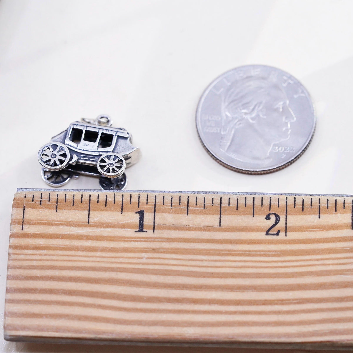 Sterling Silver Stagecoach Charm Pendant, 925 Horse Carriage, Western Wagon