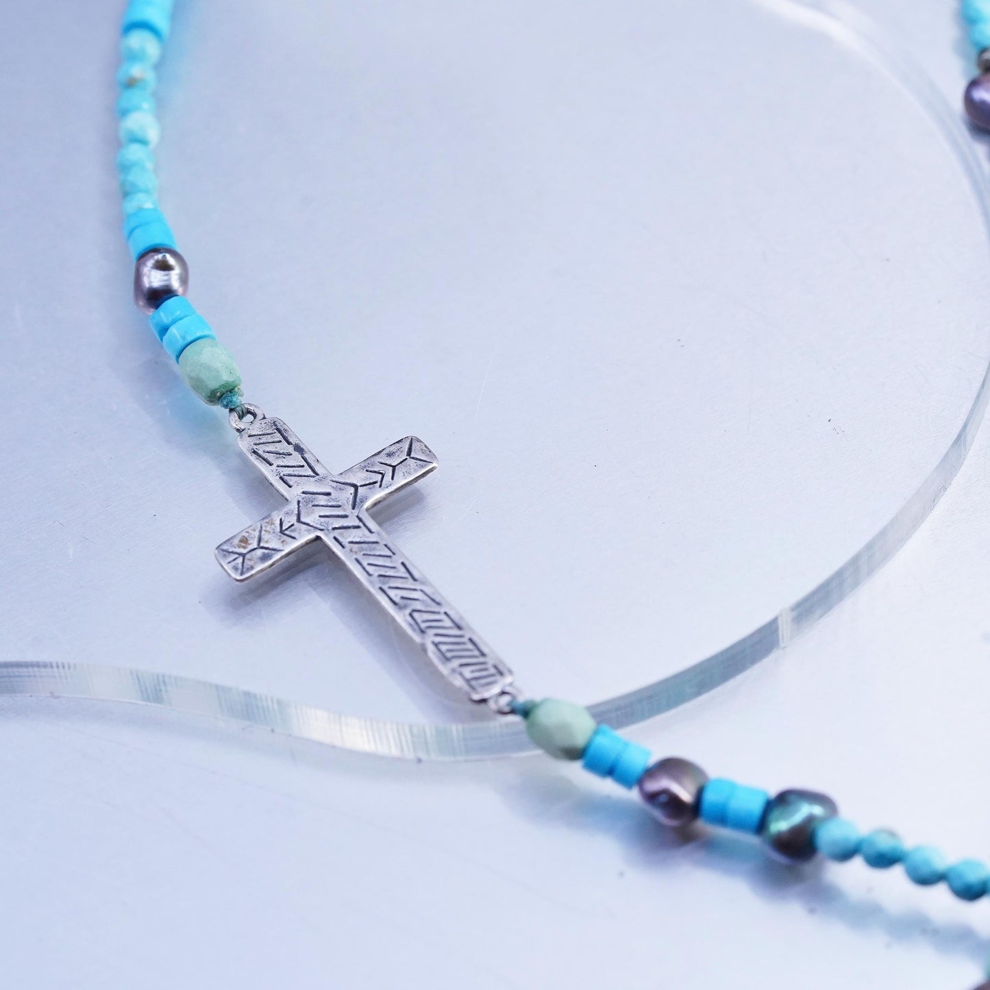 28", Silpada N3028 925 Sterling Silvr Howlite Pearl Pyrite Ideal Cross Necklace