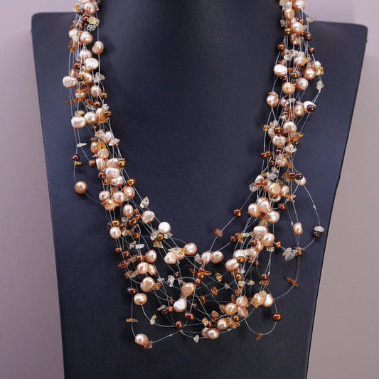 16+5", JBK Jackie Kennedy Sterling 925 silver necklace multi strands pearls
