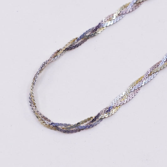 16”, Vintage vermeil gold sterling silver necklace, 925 woven braided s chain