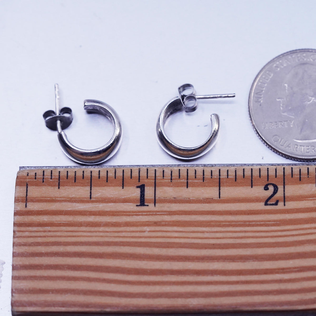 0.5", Vintage 925 Sterling Silver Handmade Hoop Earrings, 925 huggie studs