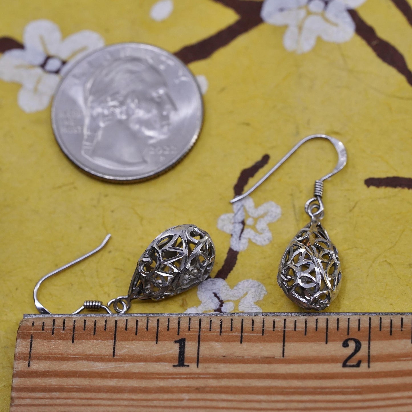 Vintage Sterling silver handmade earrings, 925 filigree teardrops