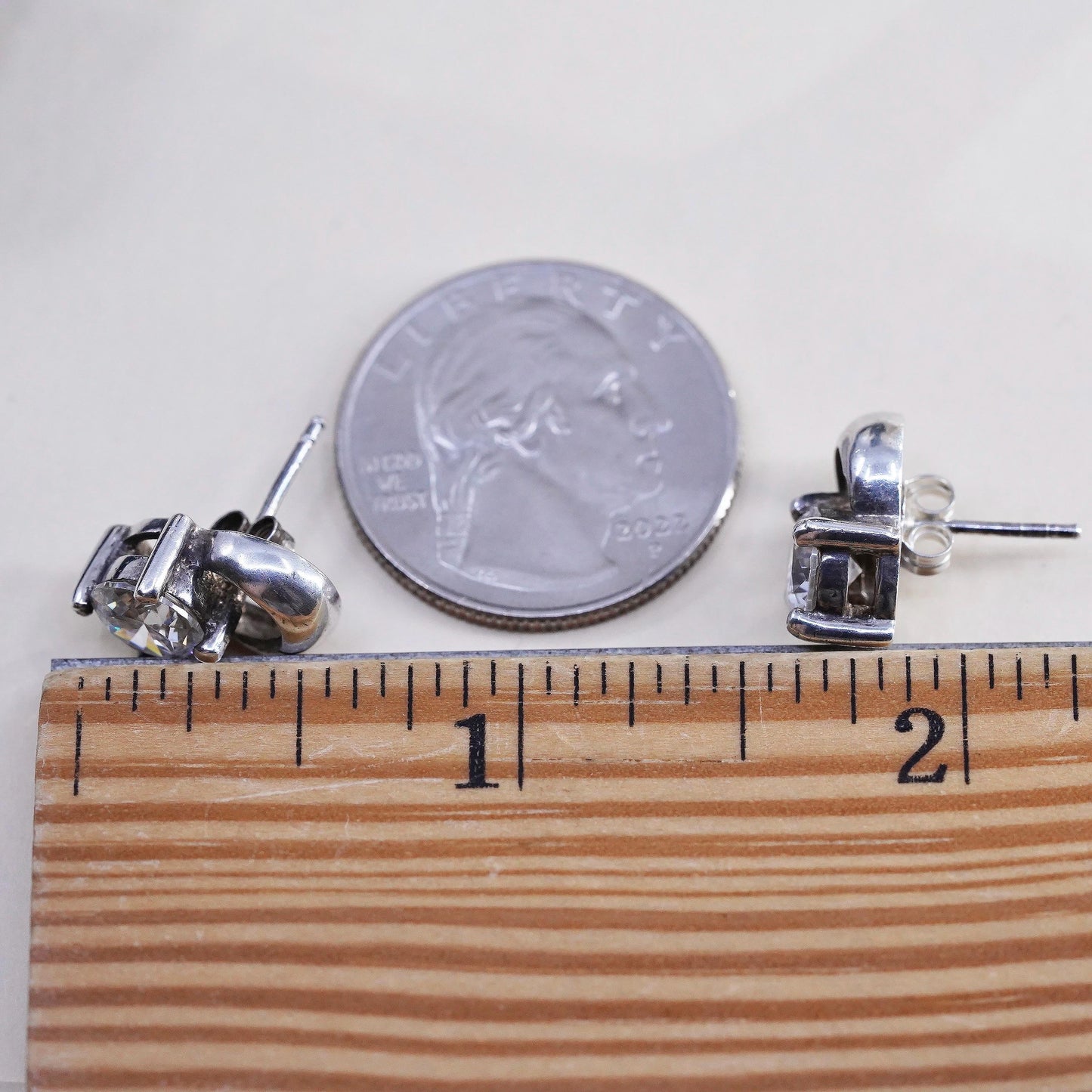 Vintage 925 sterling silver genuine cz studs, fashion minimalist earrings