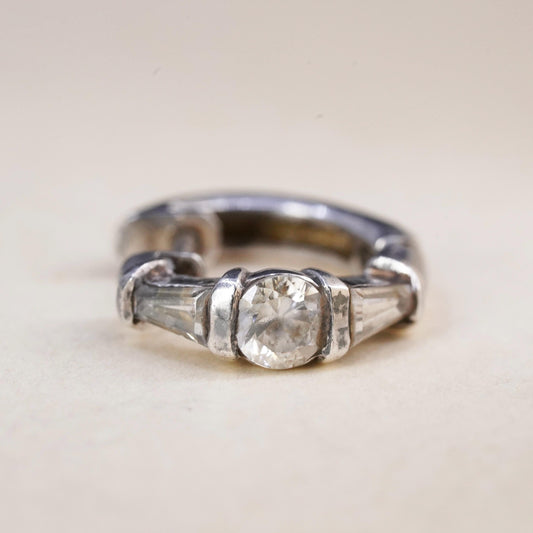 0.5", Vintage sterling silver loop single earring, minimalist hoop with cz