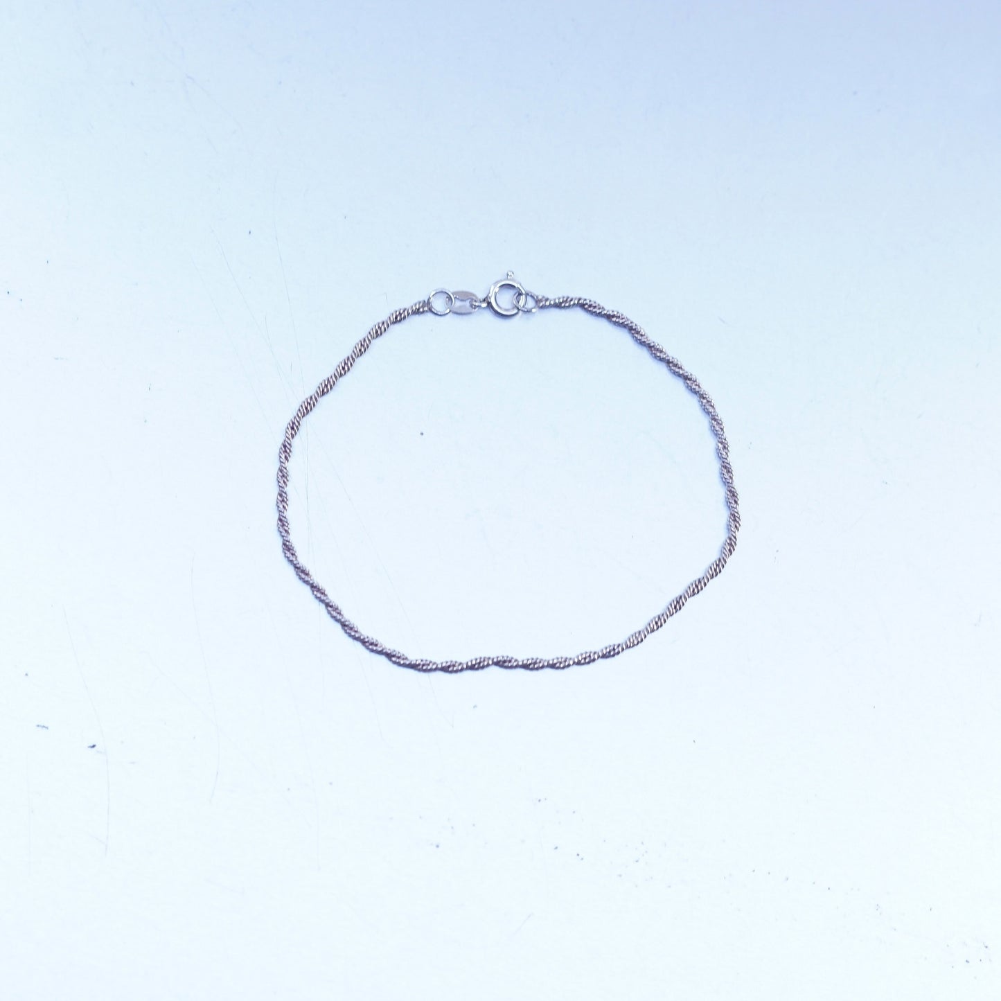 7”, 1.6mm, Vintage Italy Sterling 925 silver handmade bracelet, rope chain
