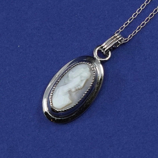 16+2”, Sarah Co Sterling silver necklace 925 circle chain mother of pearl cameo