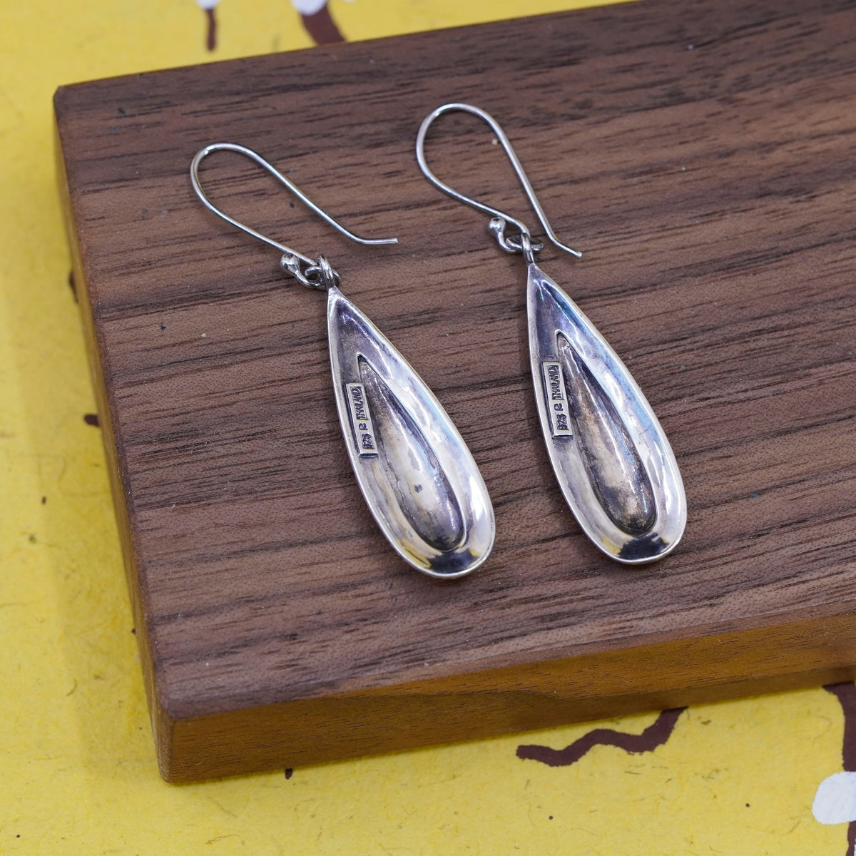 Vintage Sterling silver handmade earrings, hammered 925 teardrops