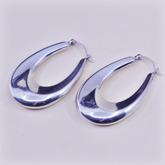 1.25” Vintage sterling silver oval earrings, minimalist primitive Huggie hoops